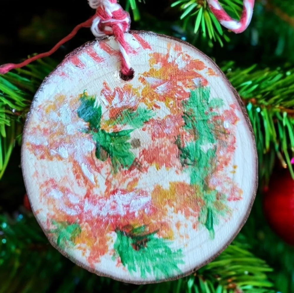 Anna's Creations Hand Crafted Painted Wood  Hanging Ornament Winter Holly